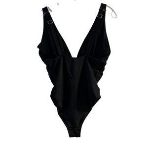 HM Swim One Piece Bathing Suit Med Black Low Cut Shirred Adjustable Maillot